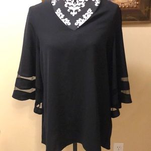 💋Elegant 3/4 sheer striped bell statement sleeves comfy v-neck blouse